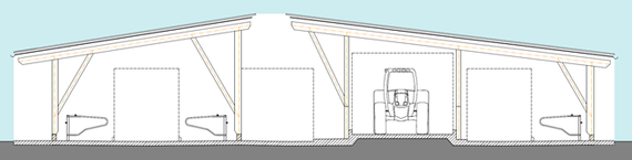 Zu 2: 2-Reiher Liegehalle + 1-Reiher Liegehalle mit integriertem Futtertisch / © J. Simon - LfL-ILT Zu 2: 2-Reiher Liegehalle + 1-Reiher Liegehalle mit integriertem Futtertisch