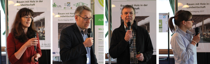 Die Fachreferenten (von links): Helene Faltermeier-Huber (AELF Cham), Architekt Jochen Simon (LfL-ILT), Hans Höcherl (AELF Cham) und Christina Wimmer (BBV LandSiedlung) / © M. Müller - ALB Bayern e.V. Die Fachreferenten (von links): Helene Faltermeier-Huber (AELF Cham), Architekt Jochen Simon (LfL-ILT), Hans Höcherl (AELF Cham) und Christina Wimmer (BBV LandSiedlung)