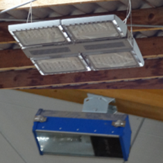 Oben: LED-Strahler; Unten: Metalldampflampe / © J. Neiber (LfL) Oben: LED-Strahler; Unten: Metalldampflampe